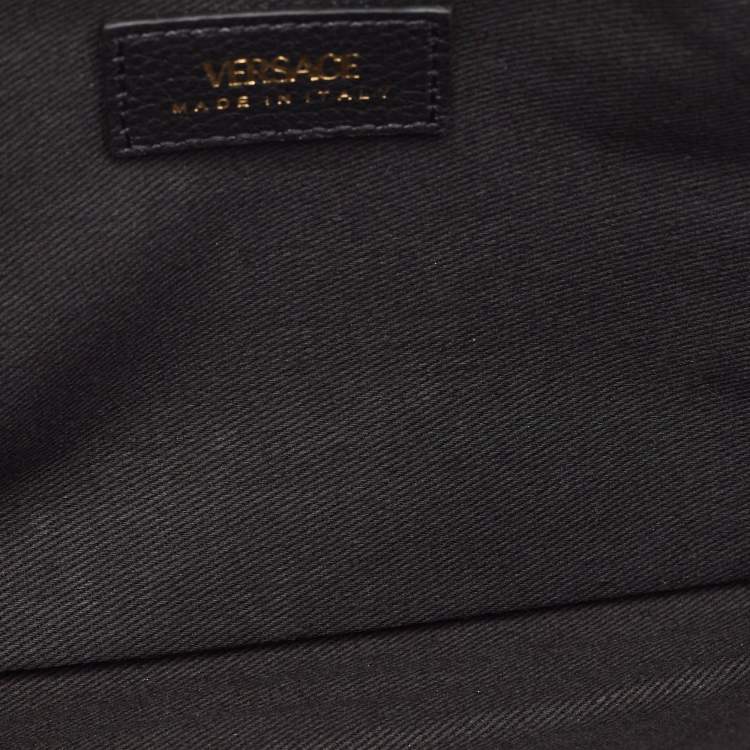 Pre Owned Versace Black Leather Virtus Clutch Bag