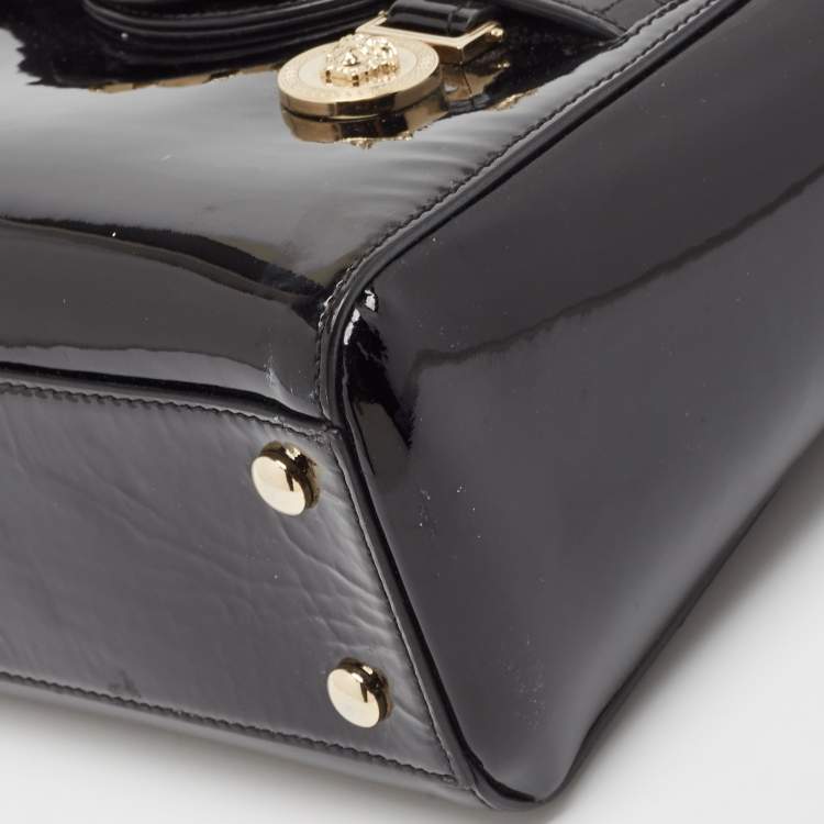 Pre Owned Versace Black Patent Leather Medium Medusa Medallion Tote