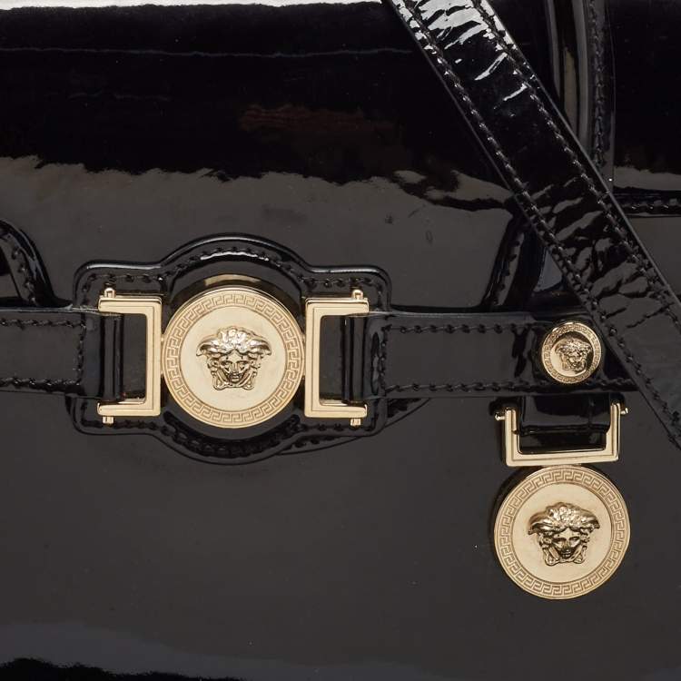 Pre Owned Versace Black Patent Leather Medium Medusa Medallion Tote