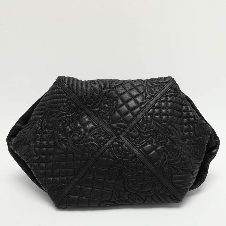 Pre Owned Versace Black Quilted Leather Embroidered Barocco Shoulder Bag