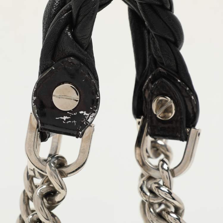 Pre Owned Versace Black Leather Chain Embellished Satchel