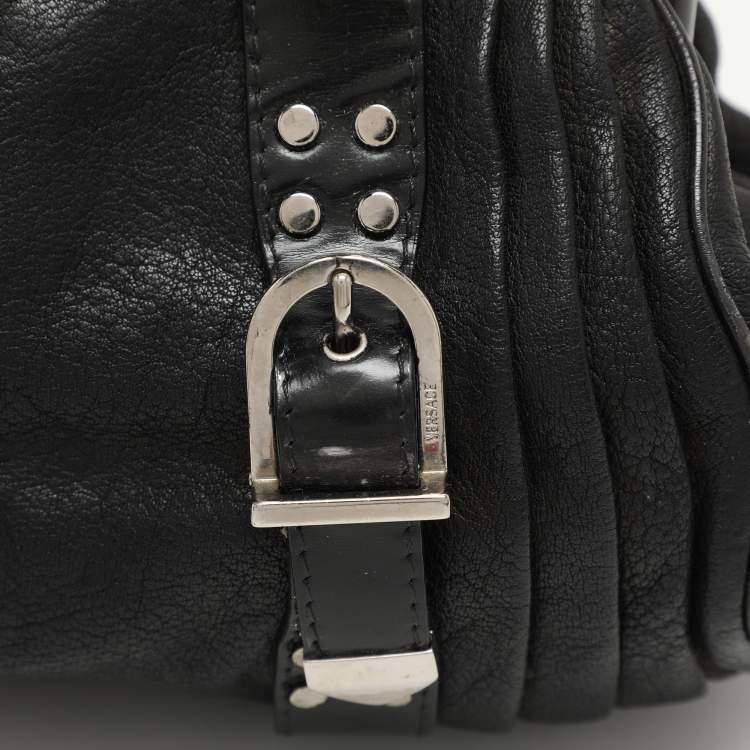 Pre Owned Versace Black Leather Chain Embellished Satchel