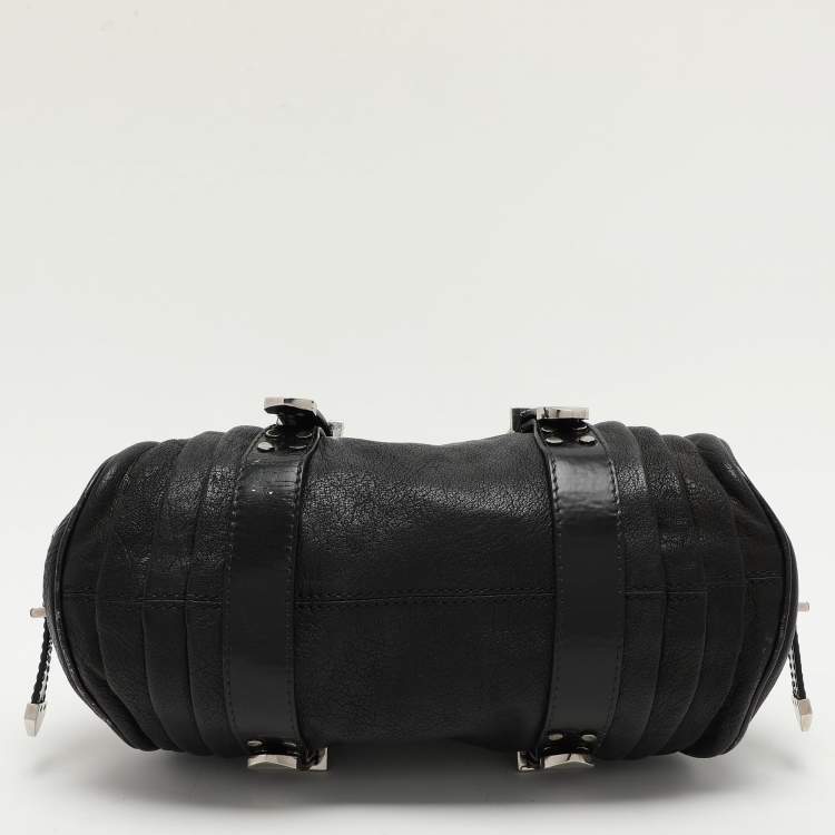 Pre Owned Versace Black Leather Chain Embellished Satchel
