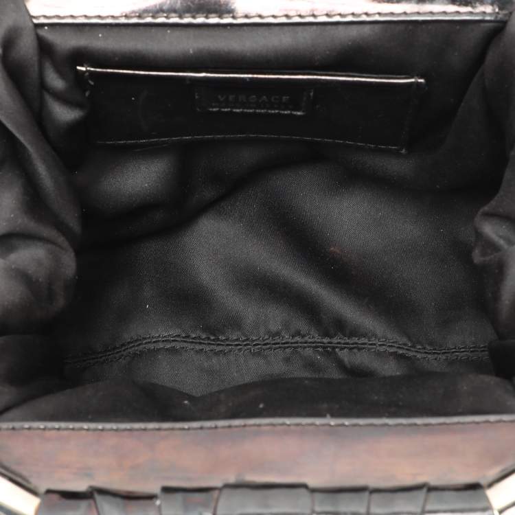 Pre Owned Versace Black Leather Chain Embellished Satchel