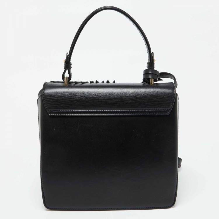 Pre Owned Versace Black Leather Applique Studded Flap Top Handle Bag