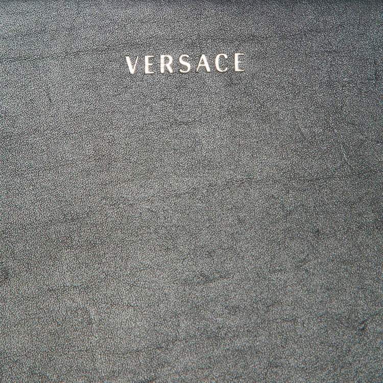 Pre Owned Versace Black Leather Applique Studded Flap Top Handle Bag