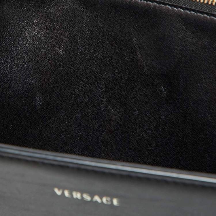 Pre Owned Versace Black Leather Applique Studded Flap Top Handle Bag