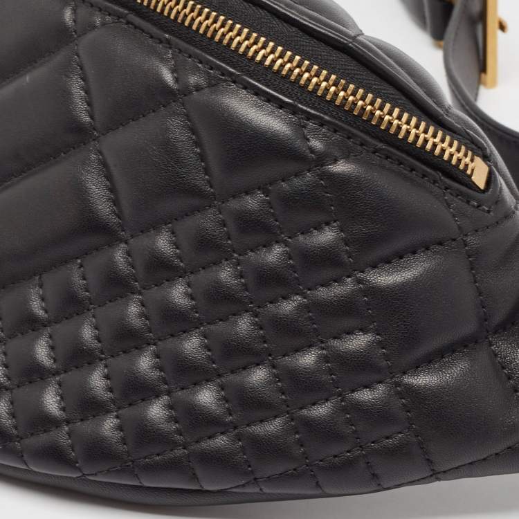 Pre Owned Versace Black Quilted Leather Medusa Belt Bag