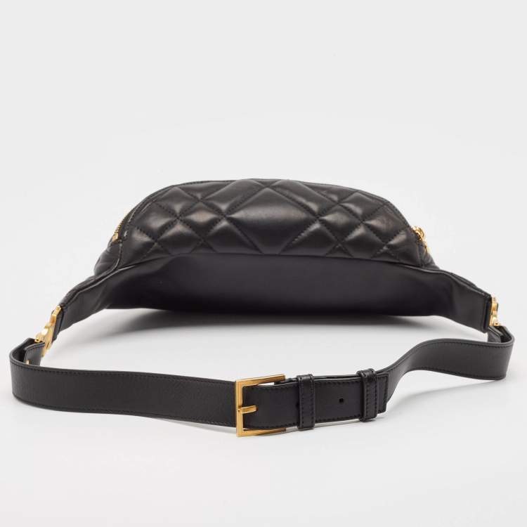 Pre Owned Versace Black Quilted Leather Medusa Belt Bag
