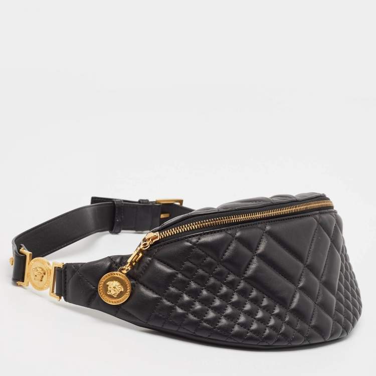Pre Owned Versace Black Quilted Leather Medusa Belt Bag