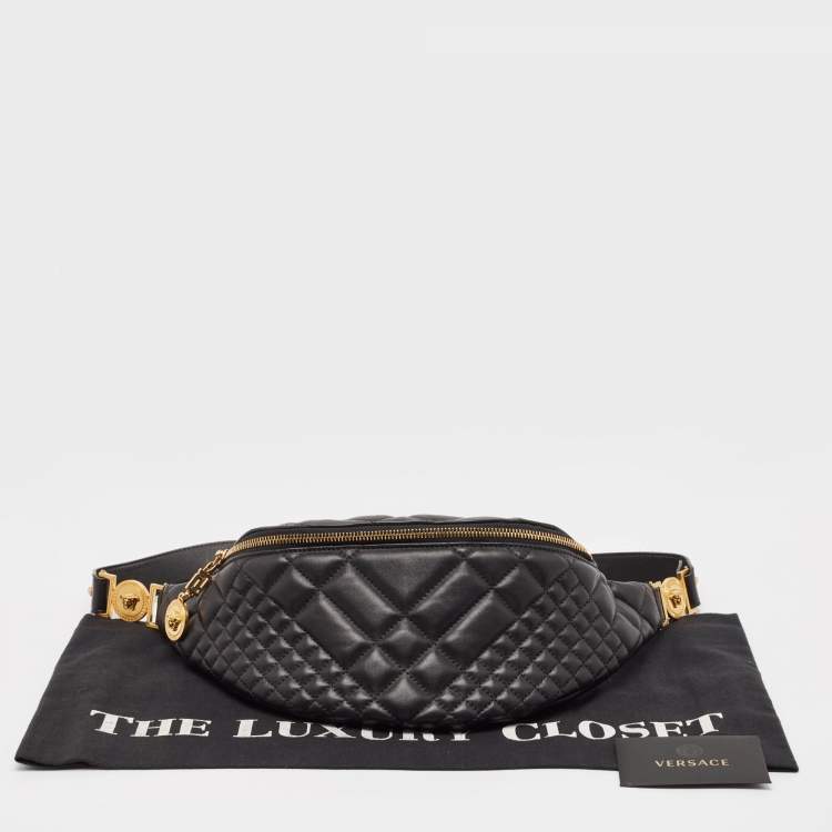 Pre Owned Versace Black Quilted Leather Medusa Belt Bag