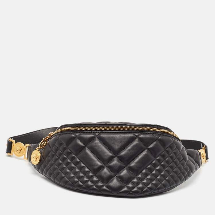 Versace Belt Bag in Black Quilted Leather and Studs Black