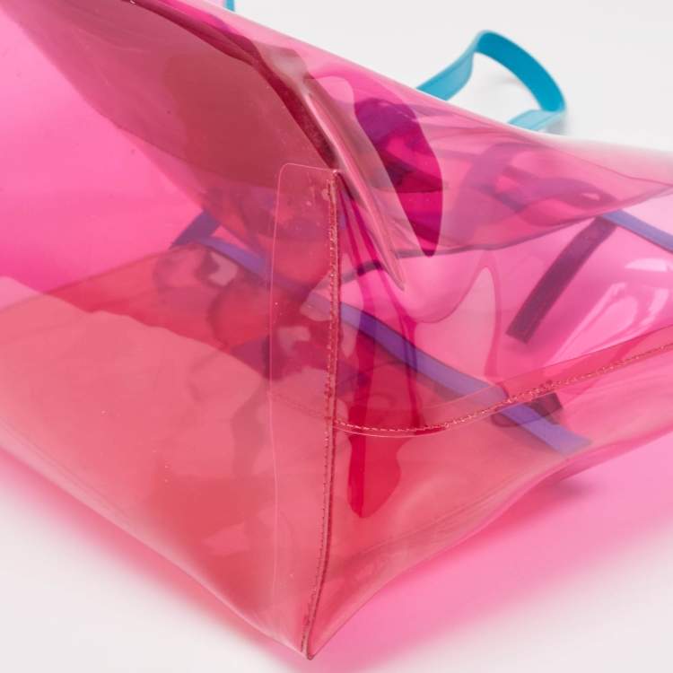 Pre Owned Versace Pink PVC and Leather 90s Logo Shopper Tote