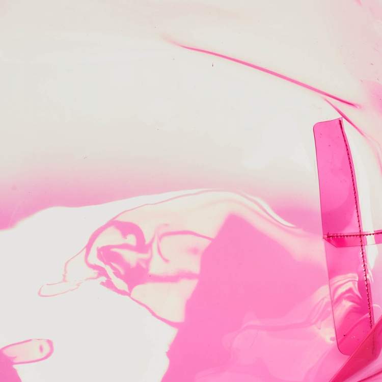 Pre Owned Versace Pink PVC and Leather 90s Logo Shopper Tote