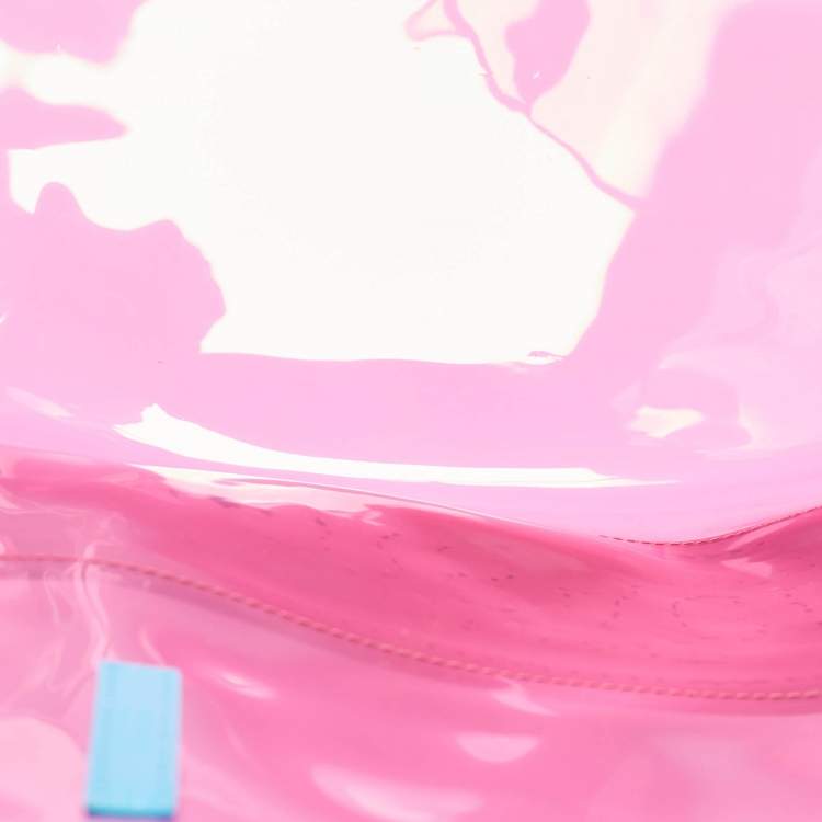 Pre Owned Versace Pink PVC and Leather 90s Logo Shopper Tote