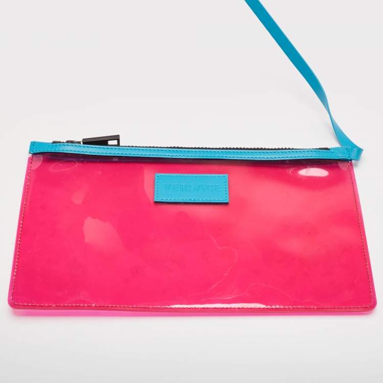 Pre Owned Versace Pink PVC and Leather 90s Logo Shopper Tote