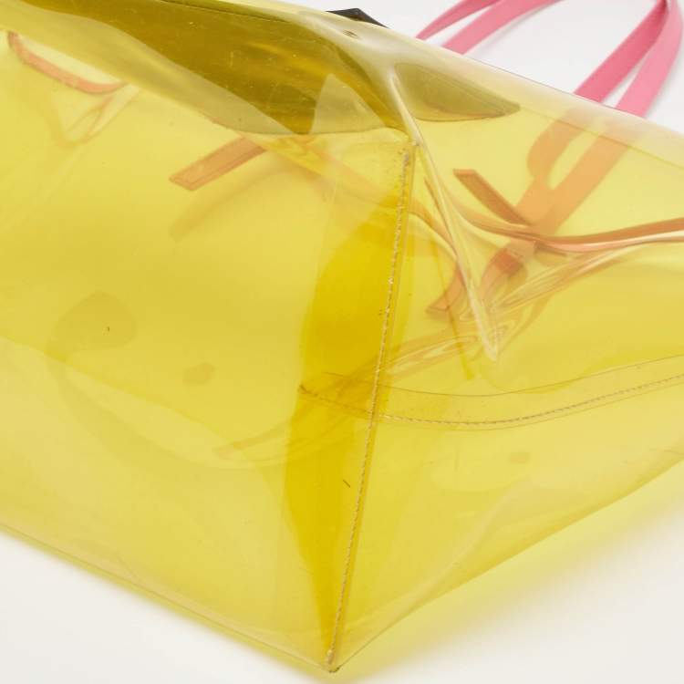 Pre Owned Versace Yellow PVC and Leather 90s Logo Shopper Tote