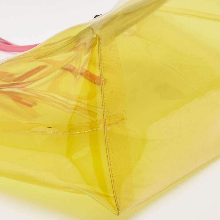 Pre Owned Versace Yellow PVC and Leather 90s Logo Shopper Tote