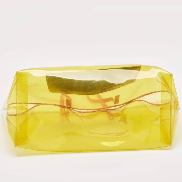 Pre Owned Versace Yellow PVC and Leather 90s Logo Shopper Tote