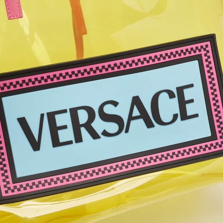 Pre Owned Versace Yellow PVC and Leather 90s Logo Shopper Tote