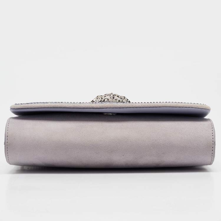 Pre Owned Versace Lavender Suede Crystal Embellished Palazzo Medusa Chain Clutch