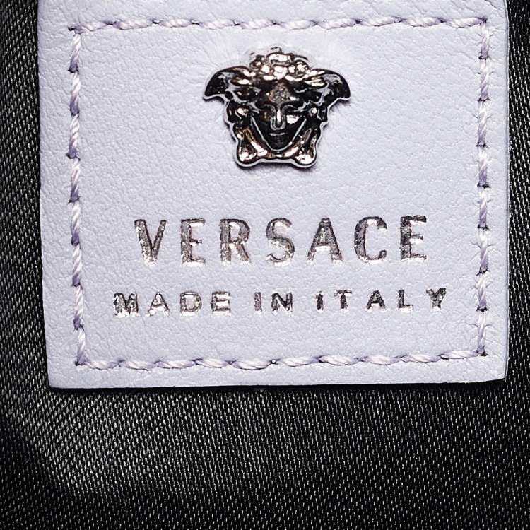Pre Owned Versace Lavender Suede Crystal Embellished Palazzo Medusa Chain Clutch