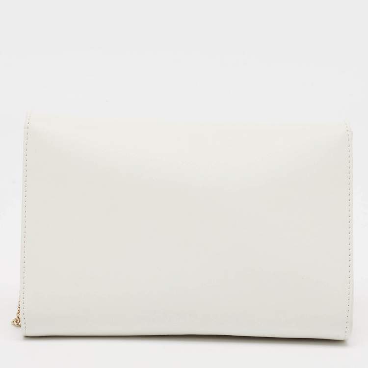 Pre Owned Versace White Leather Palazzo Medusa Chain Clutch