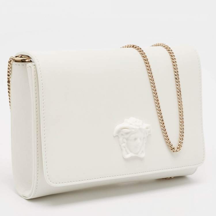 Pre Owned Versace White Leather Palazzo Medusa Chain Clutch