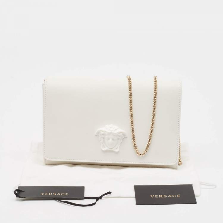 Pre Owned Versace White Leather Palazzo Medusa Chain Clutch