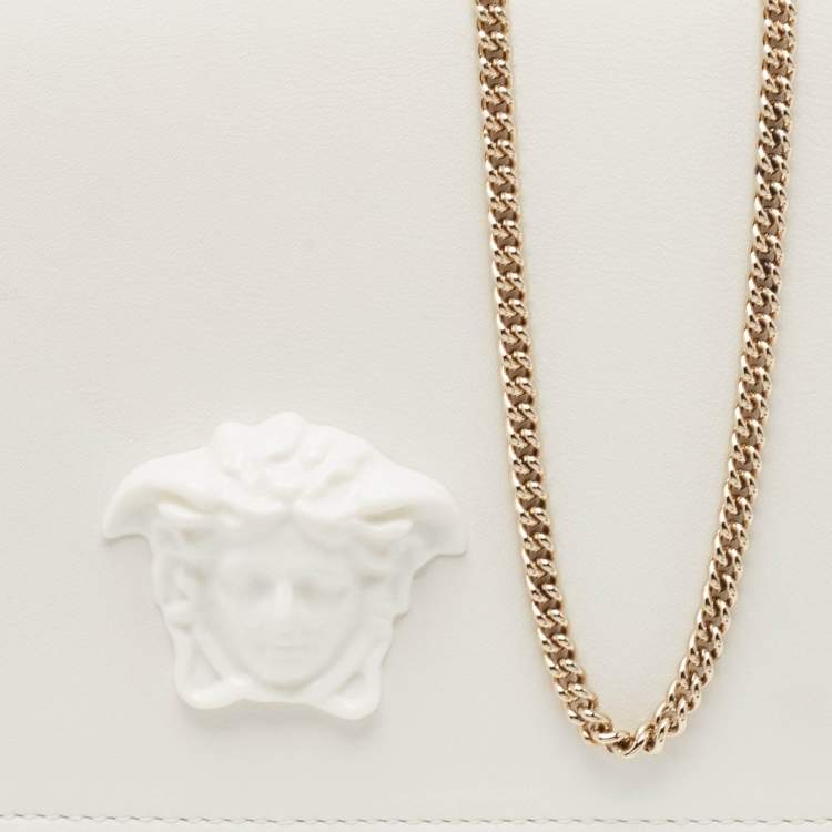Pre Owned Versace White Leather Palazzo Medusa Chain Clutch