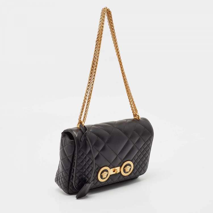 مملوكة مسبقًا Versace Black Quilted Leather Icon Shoulder Bag