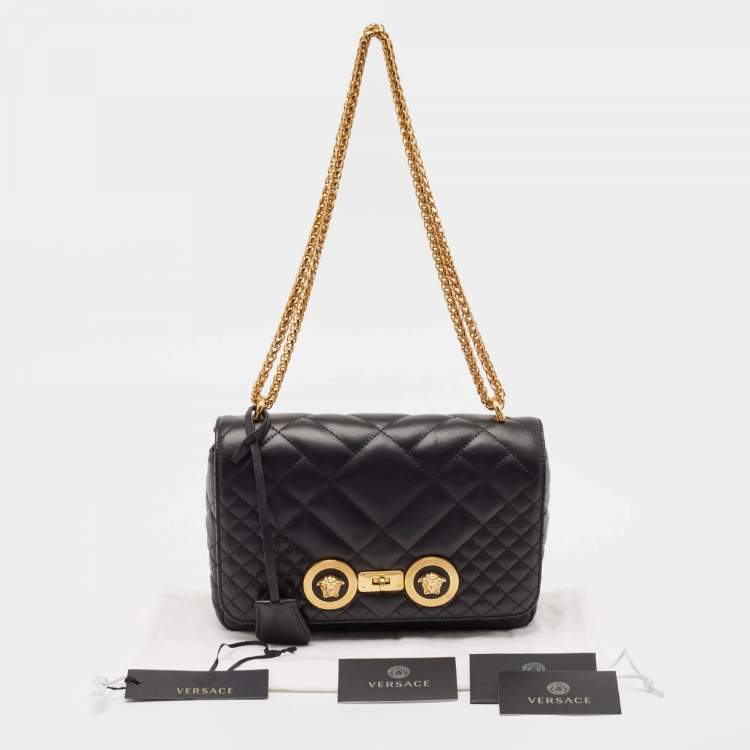 مملوكة مسبقًا Versace Black Quilted Leather Icon Shoulder Bag