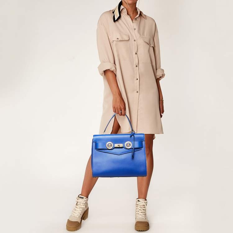 Pre Owned Versace Blue Leather Icon Top Handle Bag