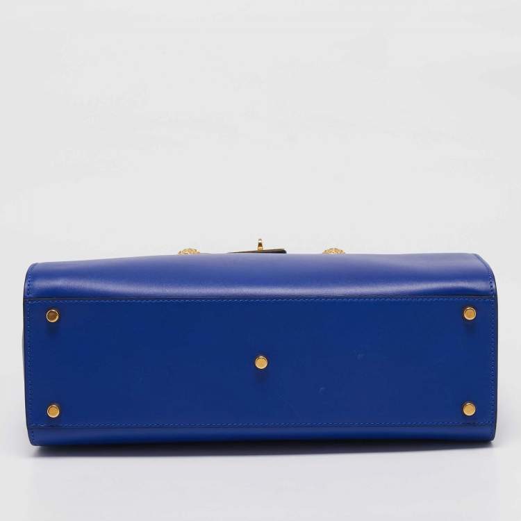 Pre Owned Versace Blue Leather Icon Top Handle Bag