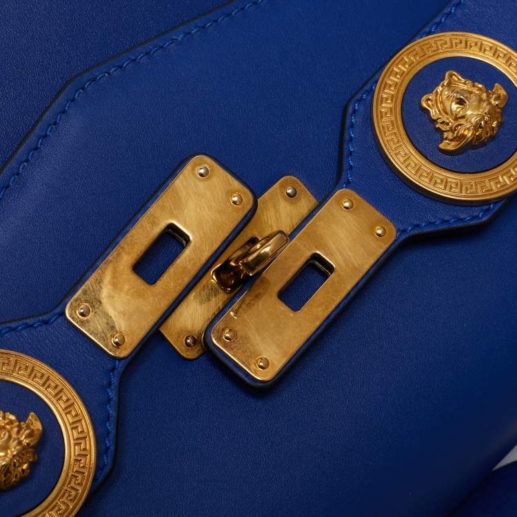 Pre Owned Versace Blue Leather Icon Top Handle Bag