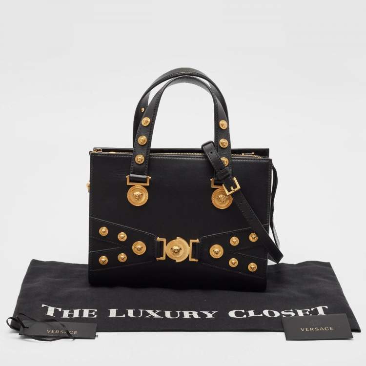 Pre Owned Versace Black Leather Medusa Tribute Tote