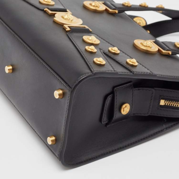 Pre Owned Versace Black Leather Medusa Tribute Tote