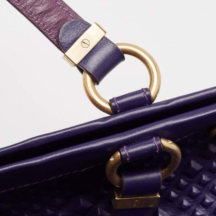 Pre Owned Versace Purple Embossed Leather Medusa Studded Tote