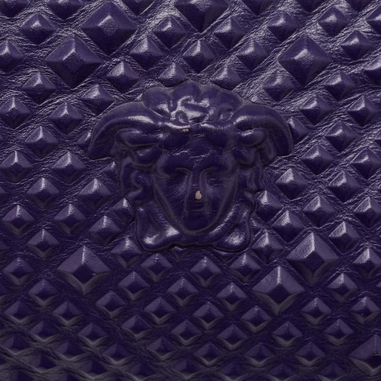 Pre Owned Versace Purple Embossed Leather Medusa Studded Tote