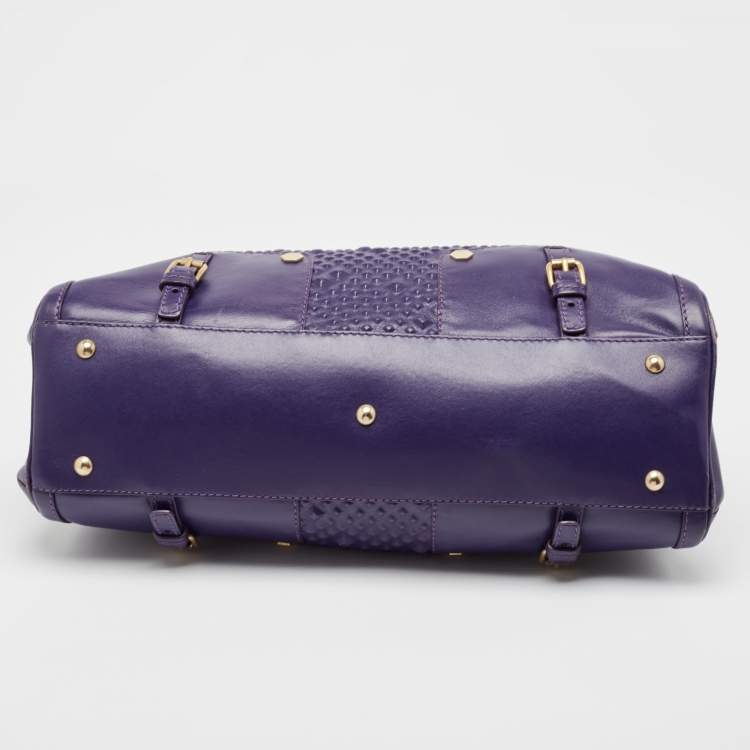 Pre Owned Versace Purple Embossed Leather Medusa Studded Tote