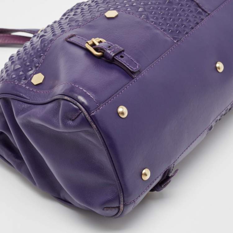 Pre Owned Versace Purple Embossed Leather Medusa Studded Tote