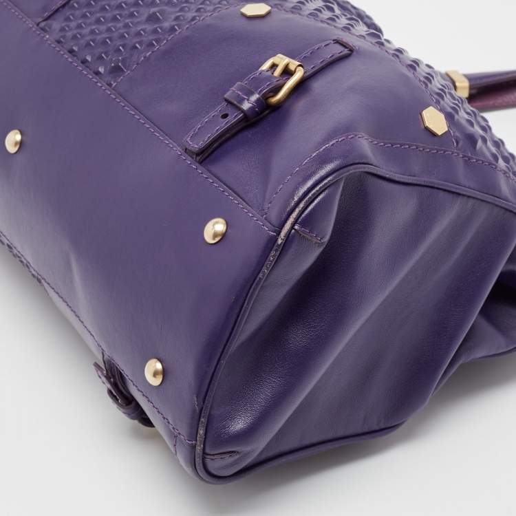 Pre Owned Versace Purple Embossed Leather Medusa Studded Tote