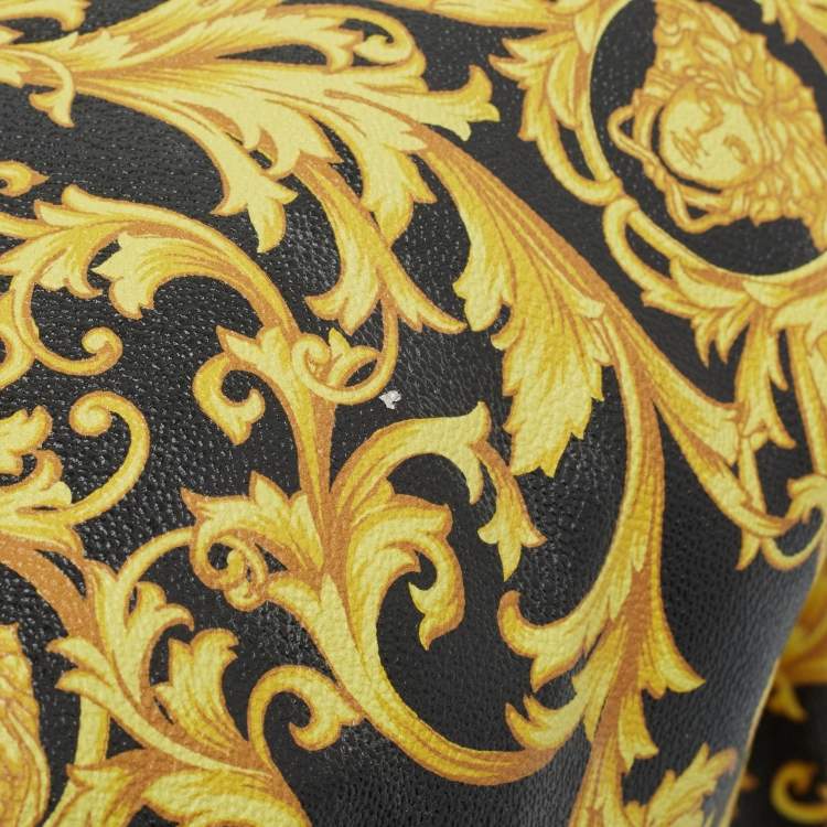 Pre Owned Versace Black/Yellow Barocco Print Coated Canvas Shopper Tote