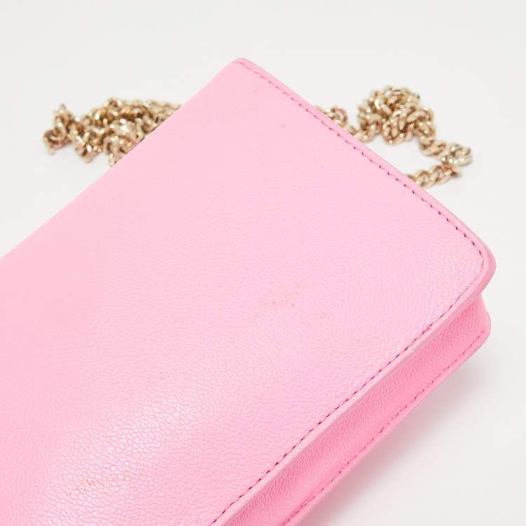 Pre Owned Versace Pink Leather Medusa Medusa Chain Clutch