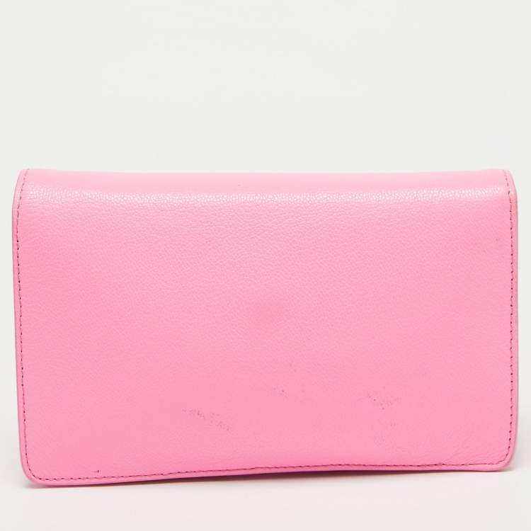 Pre Owned Versace Pink Leather Medusa Medusa Chain Clutch