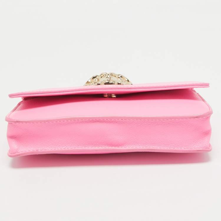 Pre Owned Versace Pink Leather Medusa Medusa Chain Clutch