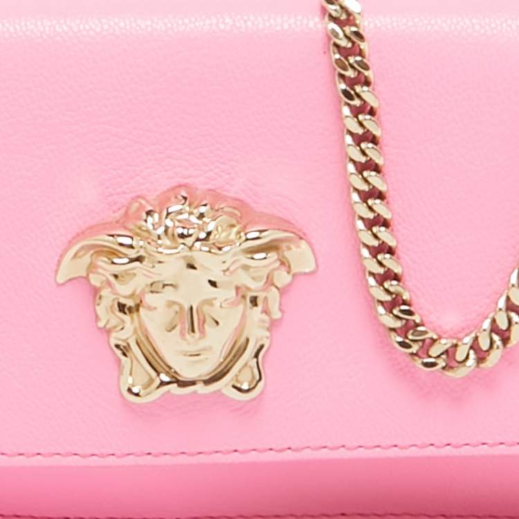 Pre Owned Versace Pink Leather Medusa Medusa Chain Clutch