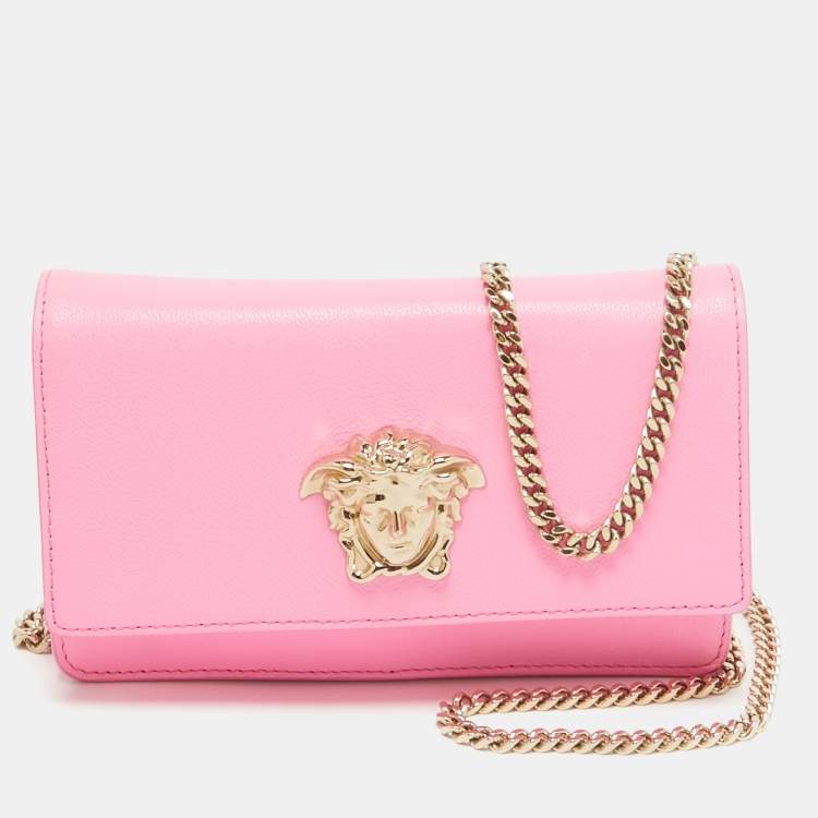Pre Owned Versace Pink Leather Medusa Medusa Chain Clutch