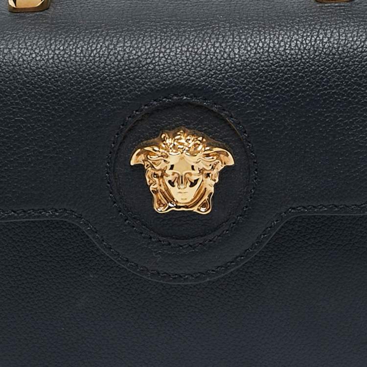 Pre Owned Versace Black Leather Mini La Medusa Top Handle Bag