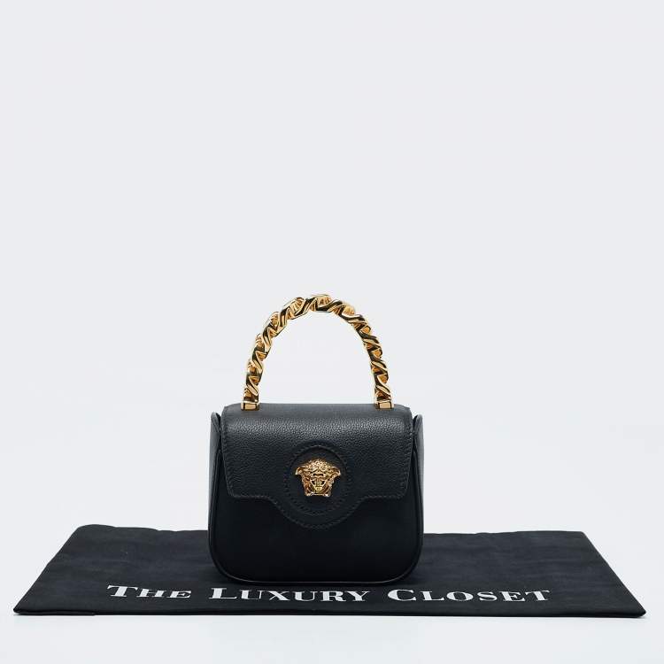 Pre Owned Versace Black Leather Mini La Medusa Top Handle Bag